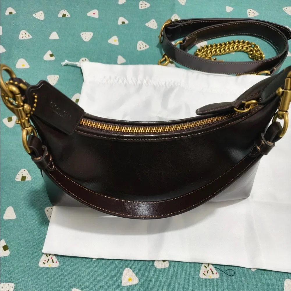 Coach Dark Brown Patent Leather Shoulder Bag with Gold Hardware